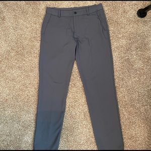 LULULEMON GRAY PINSTRIPE PANTS, 34W/ 33 Inseam